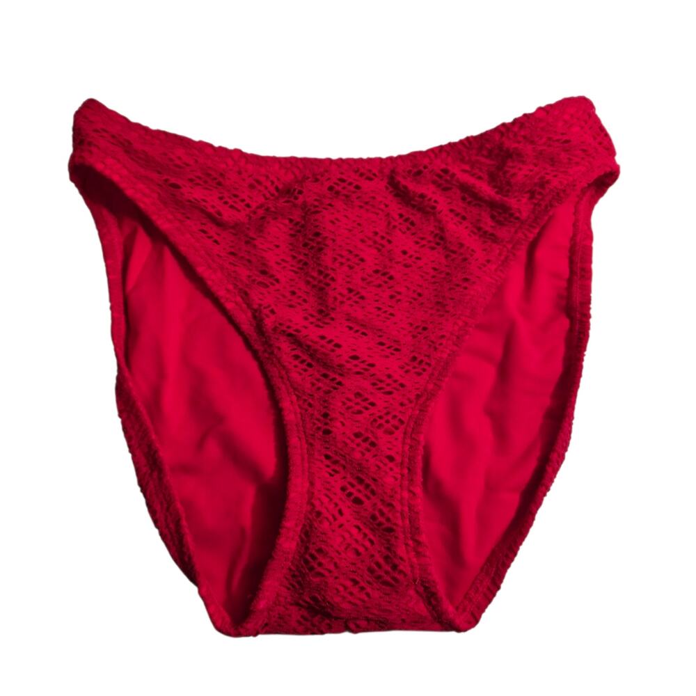 Catalina High Cut Open Knit Lace Bikini Bottom Red 8 Retro Classic Summer NWT